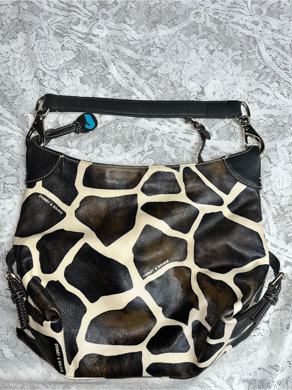 Dooney & Bourke Black and Cream Giraffe-Print Hobo Shoulder Bag - Picture 4 of 12